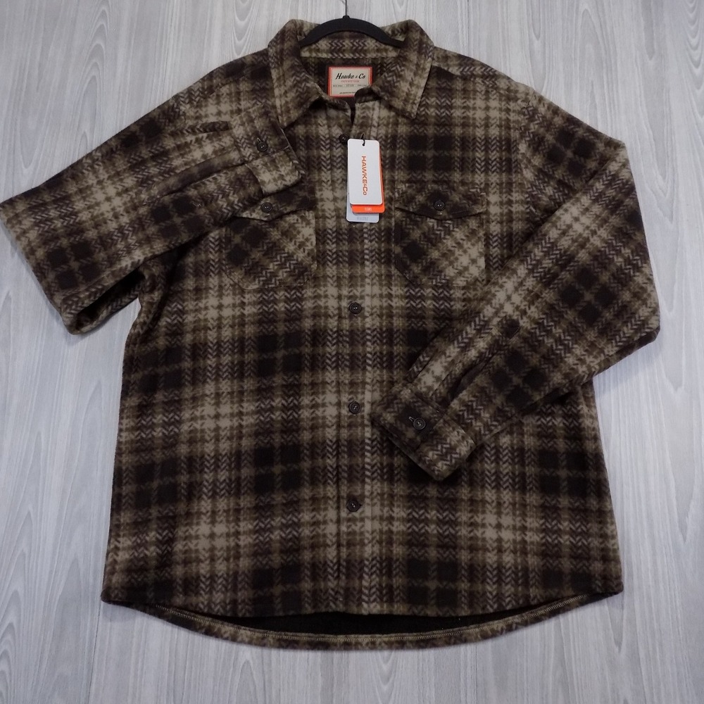 Hawke & Co Shirt Jacket Shacket Mens Large Redwood Burl Brown Plaid NEW